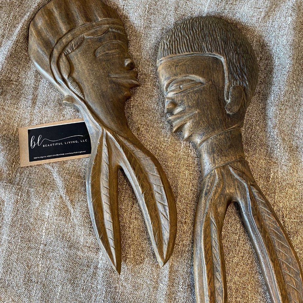 Vintage wooden wall hangings.